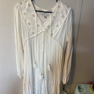 Knox Rose Cream Embroidered Lace-Tie Boho Top